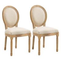 HOMCOM French-Style Upholstered Dining Chair Set, Armless Accent Side Chairs with Backrest and Linen-Touch Upholstery, Set of 2, Beige(m-1)