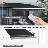 Outsunny 12' x 10' Electric Retractable Awning, Sun Shade Shelter with Remote Controller and Crank Handle for Deck, Black(m-4)