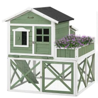 PawHut 44" Chicken Coop, Wooden Chicken House Hen Run, Rabbit Hutch with Nesting Box, Removable Tray, Asphalt Roof, Planting and Lattice, Green(m-1)
