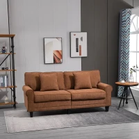 HOMCOM Modern 3 Seater Sofa, Corduroy Fabric 3 Seater Couch with Pine Wood Legs and Rolled Armrests for Living Room, Brown(m-8)