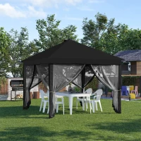 Outsunny 11' x 11' Pop Up Canopy, Instant Canopy Tent with Solar LED Lights, Remote Control, Zippered Mesh Sidewalls and Carrying Bag for Backyard Garden Patio, Black(m-10)