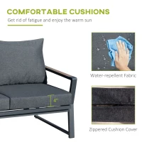 Outsunny 4 Piece Patio Furniture Set, Aluminum Conversation Set, Outdoor Garden Sofa Set with Armchairs, Loveseat, Center Coffee Table and Cushions, Dark Grey(m-5)