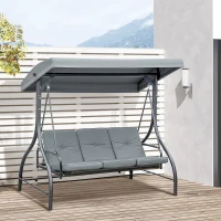 Outsunny Convertible Patio Swing Bed with Canopy and Cushions, 3 Seater Porch Swing for Outdoor, Backyard, Garden, Dark Grey(m-8)