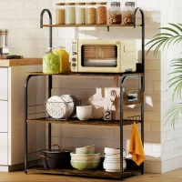 HOMCOM Baker's Rack with Charing Station, Microwave Shelf with Power Outlet, USB Charger and 4 Hooks, Rustic Brown(m-8)