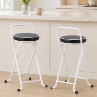HOMCOM Foldable Bar Stools Set of 2, Folding Kitchen Chairs with PU Cushioned Seat, Footrest, Black(m-1)