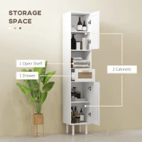 HOMCOM Tall Bathroom Cabinet with Rattan Doors, Freestanding Bathroom Storage Cabinet with Adjustable Shelves, White(m-6)