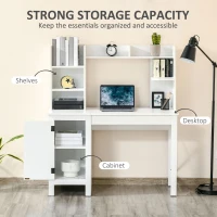 HOMCOM Computer Desk with Storage, 47 Inch Farmhouse Home Office Desk with Open Shelves and 2-Tier Cabinet, White(m-5)