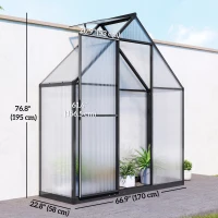 Outsunny 5.5 x 2 ft Polycarbonate Greenhouse, Quick Setup Walk in Greenhouse w/ Push Door Adjustable Roof Vent Rain Gutter, Black(m-3)
