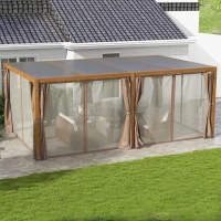 Outsunny 12' x 19' Aluminum Pergola with Adjustable Louvered, Outdoor Pergola with Curtains and Netting, Natural(m-2)
