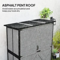 Outsunny Outdoor Storage Cabinet, Wood Garden Shed with Steel Frame, Asphalt Roof, 2 Shelves and Lockable Doors, Grey(m-5)
