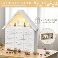 HOMCOM Christmas Advent Calendar, 2022 Light Up Table Xmas Wooden House Holiday Decoration with Countdown Drawer, Village, for kids Adults, White(m-7)