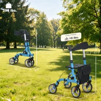 HOMCOM Rollator Walker with Seat and Backrest, Height Adjustable Aluminum Rolling Walker with 10'' Front Wheels, Storage Bag, Lightweight Mobility Walking Aid for Seniors, Adults, 300lb Capacity, Blue(m-3)