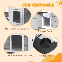 PawHut 2-story Cat House Outdoor, Weatherproof Wooden Cat Enclosure for Feral Cats with Escape Door, Openable Roof, Jumping Platforms, Gray(m-6)