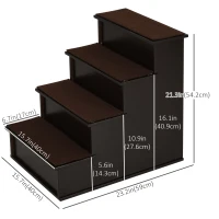 PawHut 4 Levels Wooden Dog Steps Pet Stairs for High Bed, Cat Ladder for Bed Couch with Non-Slip Carpet, Dark Coffee(m-3)