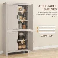 HOMCOM 64" 4-Door Kitchen Pantry, Freestanding Storage Cabinet with 3 Adjustable Shelves for Kitchen, Antique White(m-5)