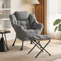 HOMCOM Lazy Chair with Ottoman, Peach Skin Fabric Reading Chair with Foldable Footstool, Plush Cushion, Tufted, Dark Grey(m-12)