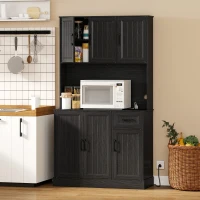 HOMCOM 71" Pantry Cabinet with Charging Station, Kitchen Storage Cabinet with Microwave Stand, Adjustable Shelves, Black(m-1)