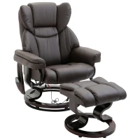 HOMCOM Massage Recliner Chair Swiveling Armchair with Footrest, with Wrapped Wood Base, 10 Vibration Levels, Faux Leather, Brown(m-11)