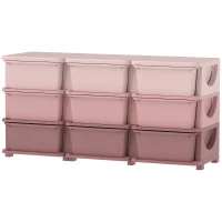 Qaba 3 Tier Kids Toy Organizer and Storage Bins with 9 Plastic Drawers, Pink(m-2)