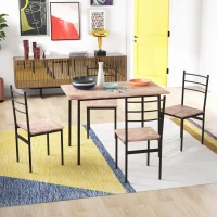 HOMCOM 5 Piece Dining Table Set for 4, Space Saving Kitchen Table and 4 Chairs, Rectangle, Steel Frame for Dining Room, Oak(m-8)