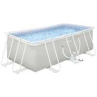 Outsunny 14' x 8' x 4' Above Ground Swimming Pool, Rectangular Steel Frame, Non-Inflatable, Filter Pump, Light Grey(m-1)