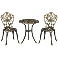 Outsunny Outdoor 3 Piece Garden Bistro Set, 2 Chairs and A Round Coffee Table with Parasol Hole for Balcony, Patio, Bronze(m-9)