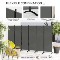 Outsunny 6 Panel Folding Room Divider, UV30+ Privacy Screen, Indoor Outdoor Privacy Panel with Stable Base, Dark Grey(m-5)