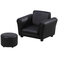 Qaba Kids Sofa Set with Footstool, Upholstered Armchair for Kids 18M+, Baby Sofa for Playroom, Children's Bedroom, Nursery Room, Black(m-11)