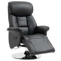 HOMCOM Swivel Recliner, Adjustable PU Leather Upholstered Recliner Chair with Footrest, Padded Arms and Steel Base, Black(m-1)