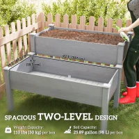 Outsunny 2 Tier Raised Garden Bed, Wooden Elevated Planter Box with Legs, Outdoor Plant Bed for Flowers Vegetables Herbs Gray(m-4)