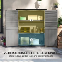 Outsunny Outdoor Storage Cabinet, Wood Garden Shed with Steel Frame, Asphalt Roof, 2 Shelves and Lockable Doors, Grey(m-6)