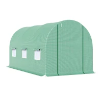 Outsunny 15' x 6.6' x 6.6' Walk-in Tunnel Greenhouse Garden Plant Seed Growing Warm House Outdoor Hot House w/ Roll Up Door, Windows, PE Cover Green(m-11)