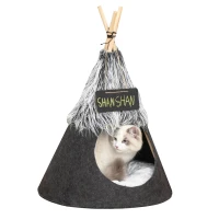 PawHut Pet Teepee Tent Cat Bed Dog House with Thick Cushion Chalkboard for Kitten and Puppy up to 13lbs 28inch Grey(m-11)