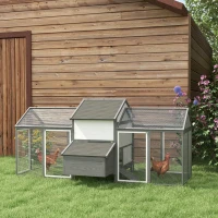 PawHut 97" Chicken Coop Poultry Cage with Double Run, Nesting Box, Gray(m-10)
