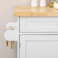 HOMCOM Kitchen Island with Storage, Rolling Cart Trolley with Rubberwood Top, Adjustable Shelf, Drawer, Spice Rack, White(m-10)