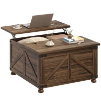 HOMCOM Coffee Table with Lift Top, 32" Farmhouse Center Table with Hidden Compartment for Living Room, Brown Wood Grain(m-9)