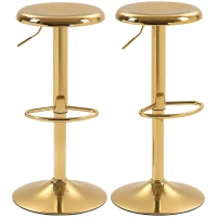 HOMCOM Steel Bar Stools Set of 2, Adjustable Counter Height Round Breakfast Barstools, Industrial Swivel Bar Chairs, Gold(m-9)
