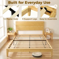 HOMCOM Queen Size Bamboo Platform Bed Frame with Headboard and 12 Poplar Slats, No Box Spring Needed, Easy Assembly, Natural(m-5)