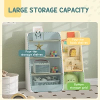 Qaba 4 Tier Kids Bookshelf and Toy Storage Organizer with Book Rack, for Living Room, Kids Room, Playroom, Bedroom, White(m-4)