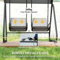 Outsunny Patio Swing Chair w/Adjustable Canopy Outdoor Porch Swing w/Dual Independent Seats 2-Seat Grey(m-7)