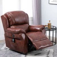 HOMCOM Vibration Massage Recliner Chair for Living Room with Heat,   Single Sofa, PU Leather Power Reclining Chair, Home Theater Seating with Footrest, Brown(m-2)