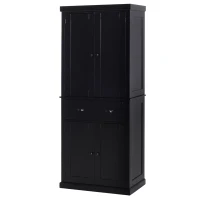 HOMCOM 72.5" Kitchen Pantry Cabinet, Traditional Freestanding Storage Cabinet with 4 Doors, Drawer and 3 Adjustable Shelves for Dining Room, Black(m-11)