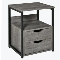 HOMCOM Nightstand with 2 Drawers, Industrial Side Table with Storage Shelf, Accent End Table for Bedroom, Living Room, Grey(m-9)