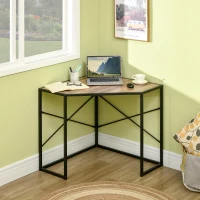 HOMCOM Corner Desk for Small Spaces, Small Computer Desk with Metal Frame, Space Saving Home Office Desk Workstation, Black(m-2)