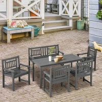 Outsunny 6 Piece Patio Dining Set, Outdoor Poplar Wood Furniture Set, Umbrella Hole Table and Chairs with Bench for Porch, Backyard, Balcony, Outside Garden, Dark Gray(m-2)