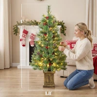 HOMCOM 4ft Pre-Lit Artificial Christmas Tree Set of 2, Xmas Pine Trees, Dual Colors, Remote, Green(m-3)