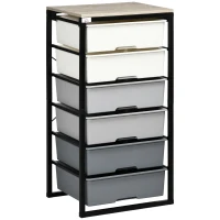 HOMCOM Dresser Storage Drawers with 6 Plastic Bins and Steel Frame, Crafting Bins for Living Room, Bedroom, Gray(m-1)