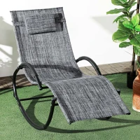 Outsunny Outdoor Patio Rocking Chair, Porch Rocker for Sun Tanning with Pillow and Armrests for Lawn, Beach, Gray(m-2)