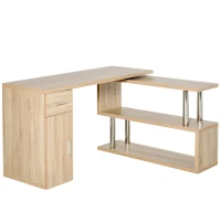 HOMCOM Rotating Computer Desk, 55" L-Shaped Desk, Corner Desk with Storage Shelves, Cabinet and Drawer for Home Office, Natural(m-1)