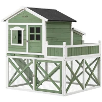 PawHut 44" Chicken Coop, Wooden Chicken House Hen Run, Rabbit Hutch with Nesting Box, Removable Tray, Asphalt Roof, Planting and Lattice, Green(m-14)
